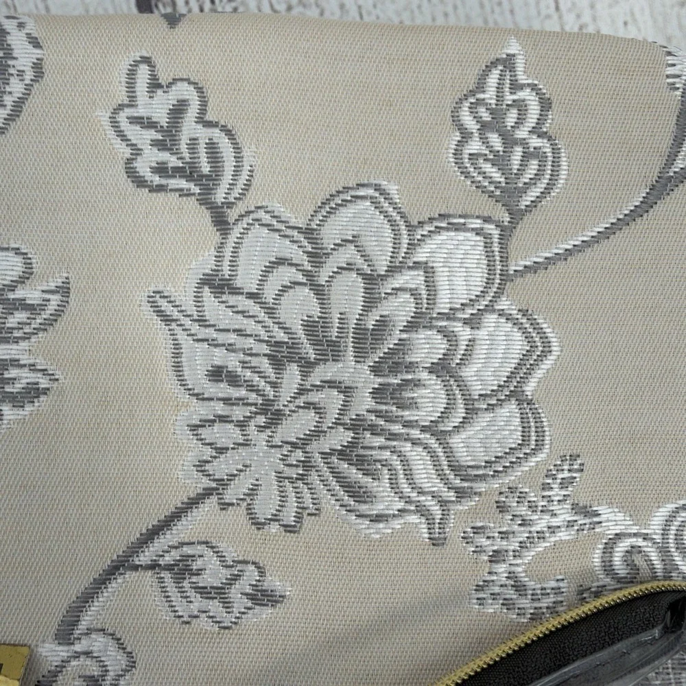 Croscill Shower Curtain Mila Linen Floral Jacquard Beige White Embroidered